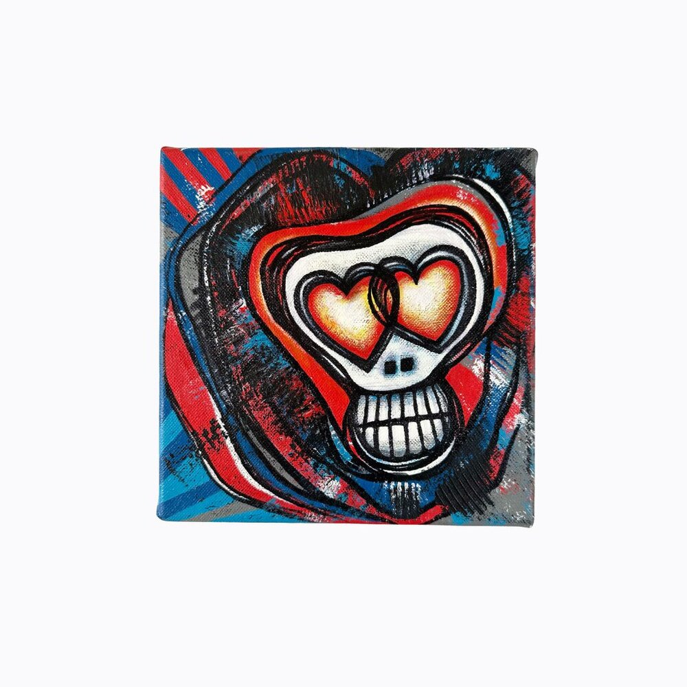 Original Skull Painting 8x8 American Street Art Edgy Abstract Alternative Grunge